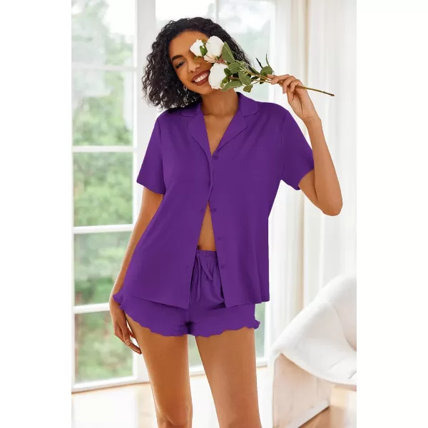 imageEkouaer Pajamas Set for Women Short Sleeve Sleepwear Button Down Pjs Lounge Sets Soft NightwearDeep Purple