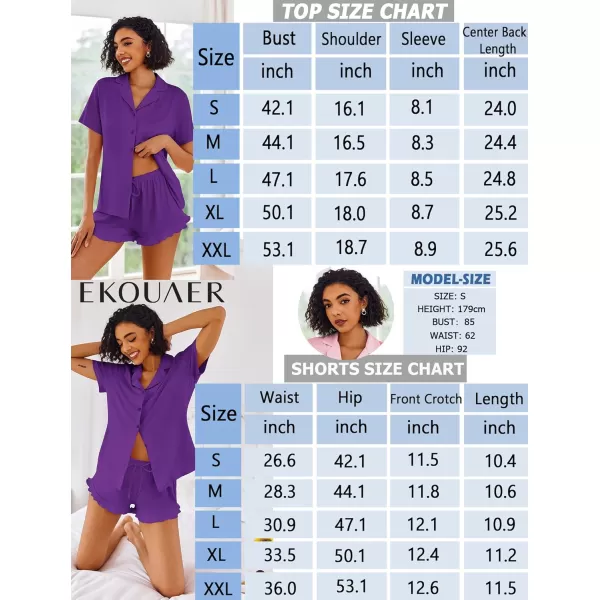 imageEkouaer Pajamas Set for Women Short Sleeve Sleepwear Button Down Pjs Lounge Sets Soft NightwearDeep Purple