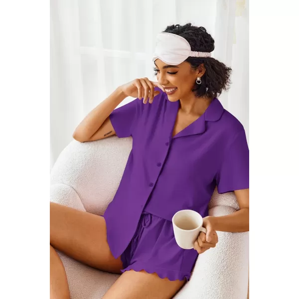 imageEkouaer Pajamas Set for Women Short Sleeve Sleepwear Button Down Pjs Lounge Sets Soft NightwearDeep Purple