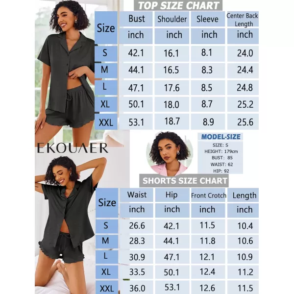 imageEkouaer Pajamas Set for Women Short Sleeve Sleepwear Button Down Pjs Lounge Sets Soft NightwearGray