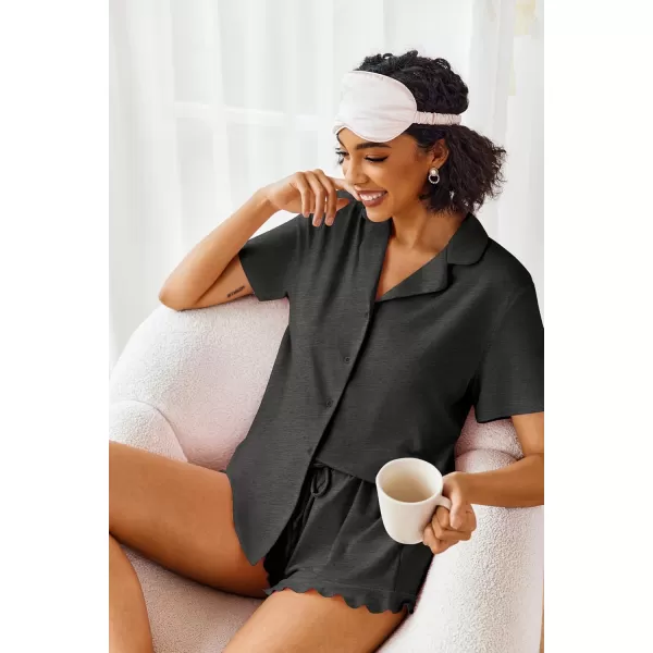 imageEkouaer Pajamas Set for Women Short Sleeve Sleepwear Button Down Pjs Lounge Sets Soft NightwearGray