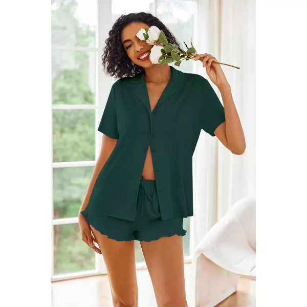 imageEkouaer Pajamas Set for Women Short Sleeve Sleepwear Button Down Pjs Lounge Sets Soft NightwearGreen