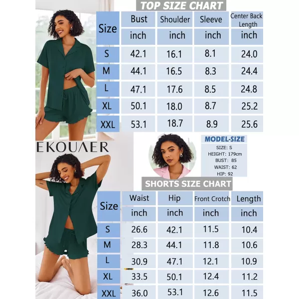 imageEkouaer Pajamas Set for Women Short Sleeve Sleepwear Button Down Pjs Lounge Sets Soft NightwearGreen