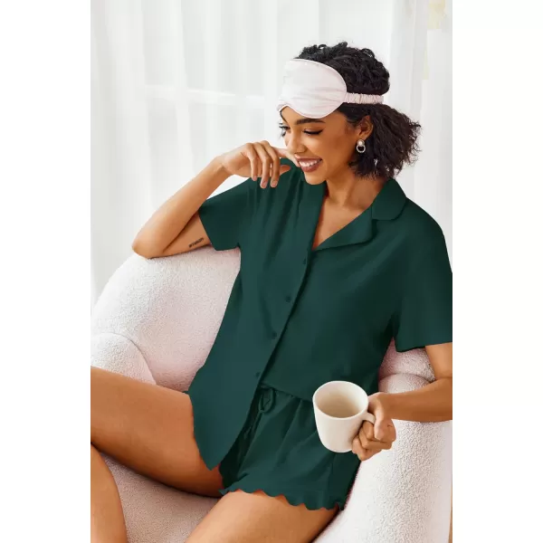 imageEkouaer Pajamas Set for Women Short Sleeve Sleepwear Button Down Pjs Lounge Sets Soft NightwearGreen