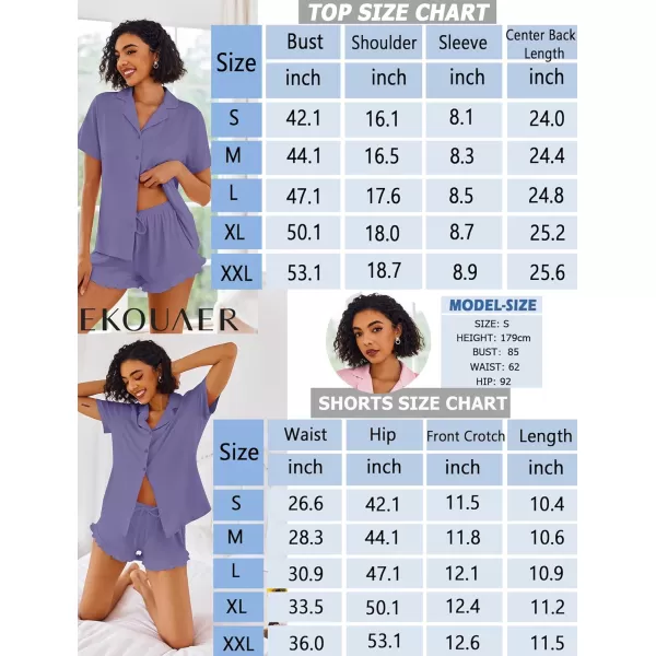 imageEkouaer Pajamas Set for Women Short Sleeve Sleepwear Button Down Pjs Lounge Sets Soft NightwearLavender