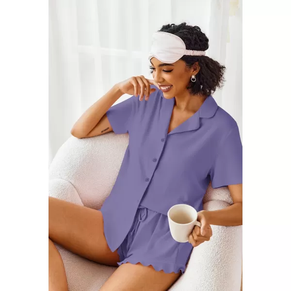 imageEkouaer Pajamas Set for Women Short Sleeve Sleepwear Button Down Pjs Lounge Sets Soft NightwearLavender