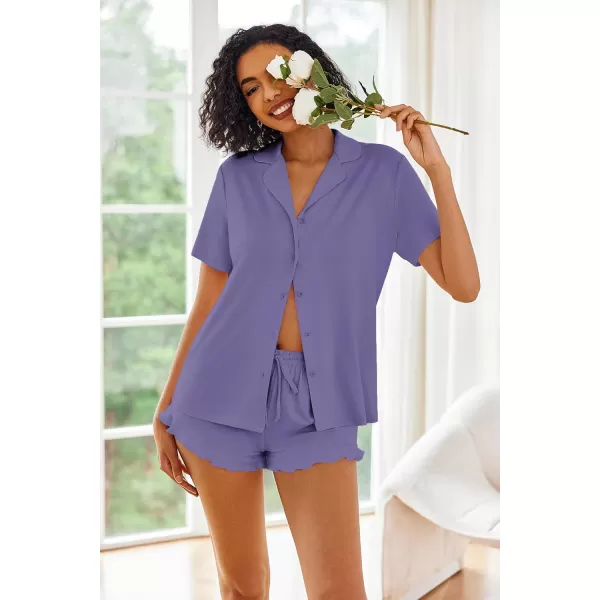 imageEkouaer Pajamas Set for Women Short Sleeve Sleepwear Button Down Pjs Lounge Sets Soft NightwearLavender