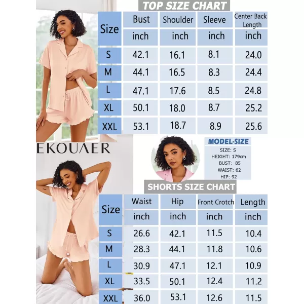 imageEkouaer Pajamas Set for Women Short Sleeve Sleepwear Button Down Pjs Lounge Sets Soft NightwearLight Pink