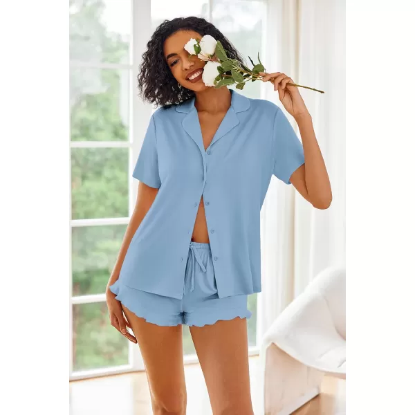 imageEkouaer Pajamas Set for Women Short Sleeve Sleepwear Button Down Pjs Lounge Sets Soft NightwearLight Sky Blue