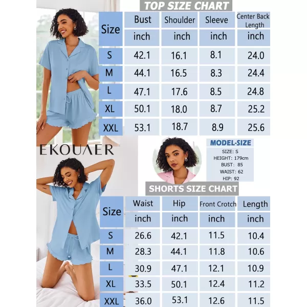 imageEkouaer Pajamas Set for Women Short Sleeve Sleepwear Button Down Pjs Lounge Sets Soft NightwearLight Sky Blue