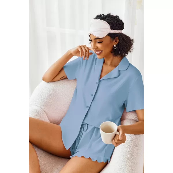 imageEkouaer Pajamas Set for Women Short Sleeve Sleepwear Button Down Pjs Lounge Sets Soft NightwearLight Sky Blue