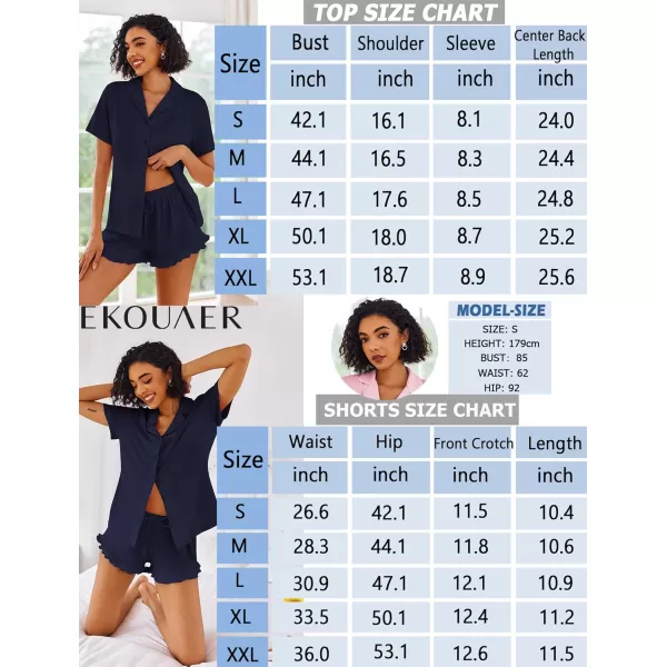 imageEkouaer Pajamas Set for Women Short Sleeve Sleepwear Button Down Pjs Lounge Sets Soft NightwearNavy Blue