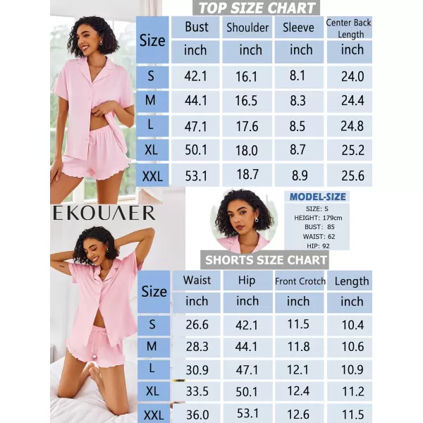 imageEkouaer Pajamas Set for Women Short Sleeve Sleepwear Button Down Pjs Lounge Sets Soft NightwearPink