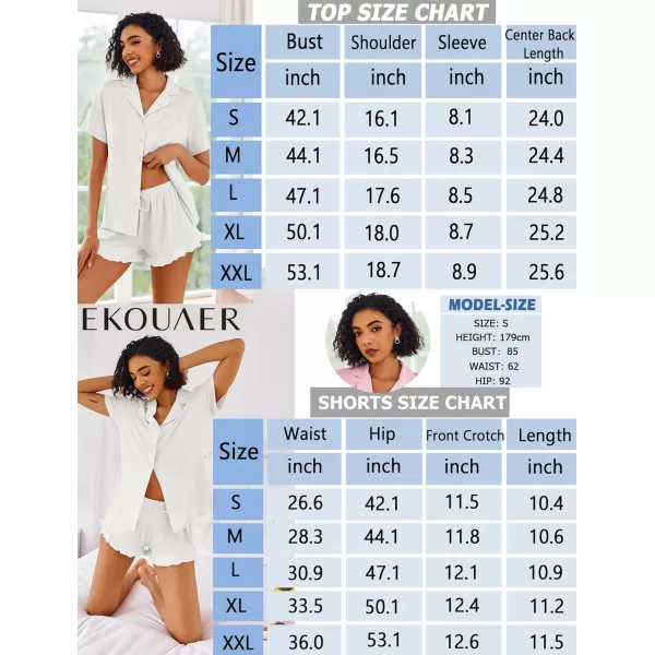 imageEkouaer Pajamas Set for Women Short Sleeve Sleepwear Button Down Pjs Lounge Sets Soft NightwearWhite