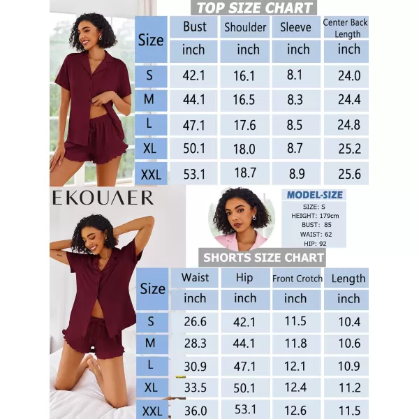 imageEkouaer Pajamas Set for Women Short Sleeve Sleepwear Button Down Pjs Lounge Sets Soft NightwearWine Red