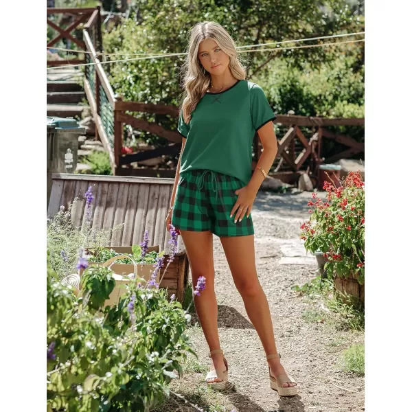 imageEkouaer Women Pajama Set Casual Short SetBlack and Green Plaid