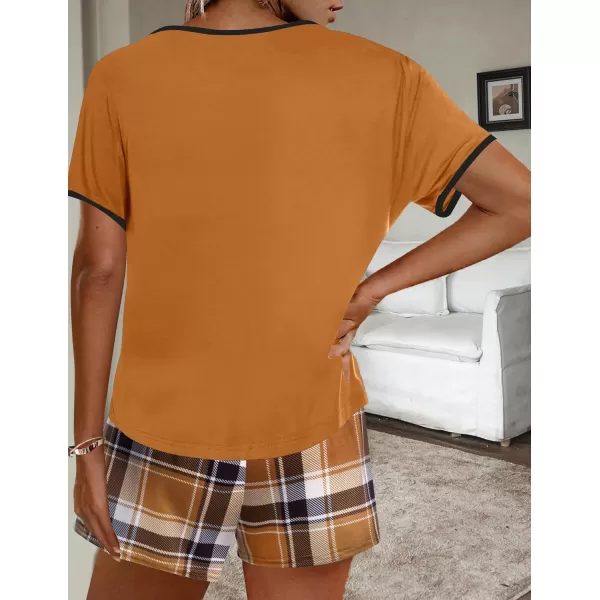 imageEkouaer Women Pajama Set Casual Short SetBrown Plaid