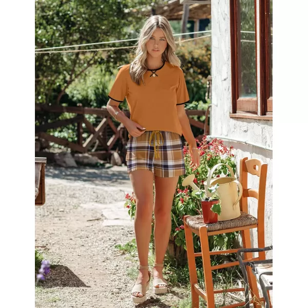 imageEkouaer Women Pajama Set Casual Short SetBrown Plaid