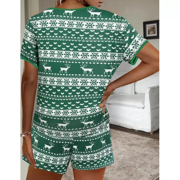 imageEkouaer Women Pajama Set Casual Short SetGreen Christmas Print