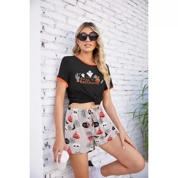 imageEkouaer Women Pajama Set Casual Short SetHelloween Print