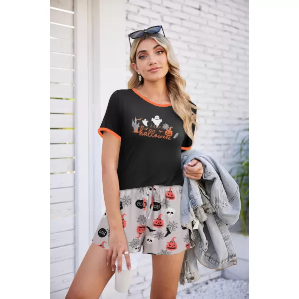 imageEkouaer Women Pajama Set Casual Short SetHelloween Print