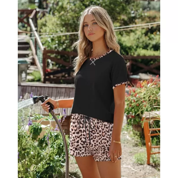 imageEkouaer Women Pajama Set Casual Short SetLeopard Print
