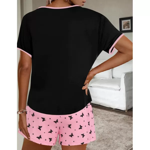 imageEkouaer Women Pajama Set Casual Short SetPink Butterfly