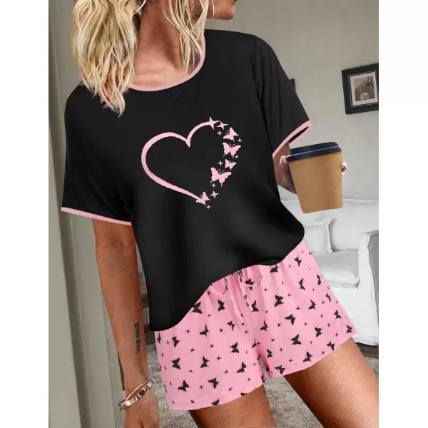 imageEkouaer Women Pajama Set Casual Short SetPink Butterfly