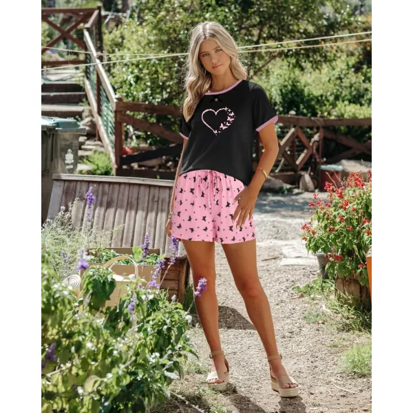 imageEkouaer Women Pajama Set Casual Short SetPink Butterfly