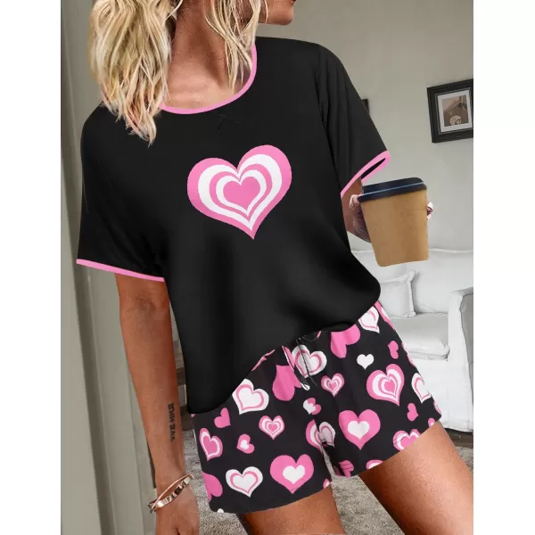 imageEkouaer Women Pajama Set Casual Short SetPink Heart Pattern