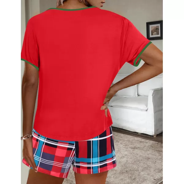 imageEkouaer Women Pajama Set Casual Short SetRed  Green Plaid