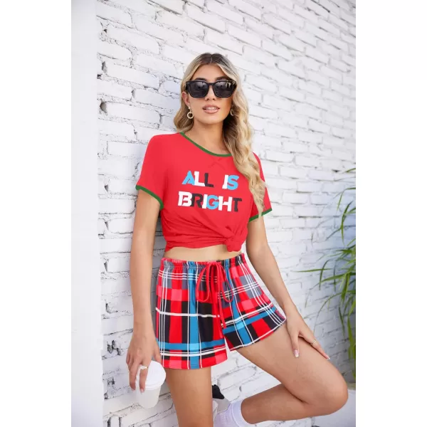 imageEkouaer Women Pajama Set Casual Short SetRed  Green Plaid
