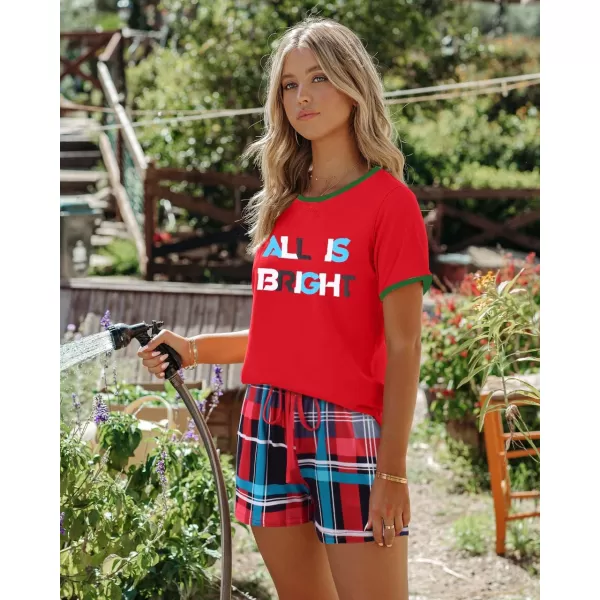 imageEkouaer Women Pajama Set Casual Short SetRed  Green Plaid