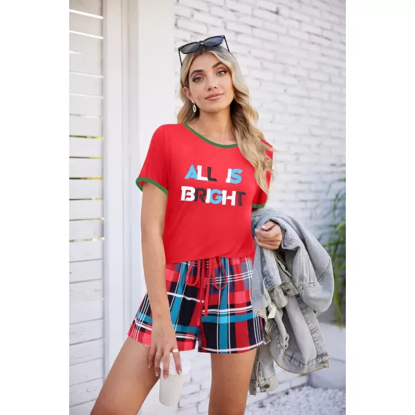 imageEkouaer Women Pajama Set Casual Short SetRed  Green Plaid