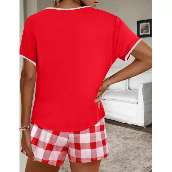 imageEkouaer Women Pajama Set Casual Short SetRed and White Plaid