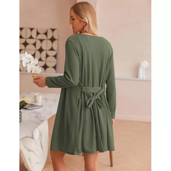 imageEkouaer Womens 3 Piece Waffle Knit Lounge Set Soft Pajama Sets Tank Top and Shorts Cardigan with Pockets SXXLArmy Green