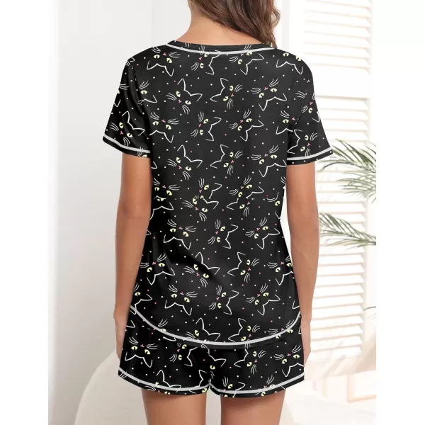 imageEkouaer Womens Pajamas Sets Short Sleeve Lounge Sets Sleepwear Casual Two Piece Pjs With PocketsBlack Cat