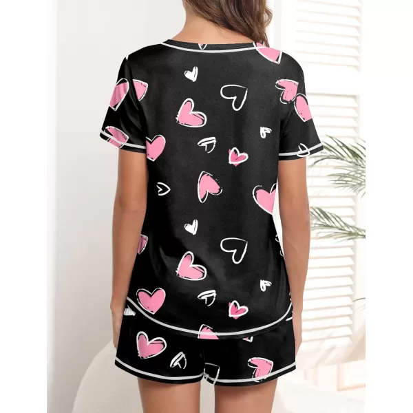 imageEkouaer Womens Pajamas Sets Short Sleeve Lounge Sets Sleepwear Casual Two Piece Pjs With PocketsBlack Pink Heart
