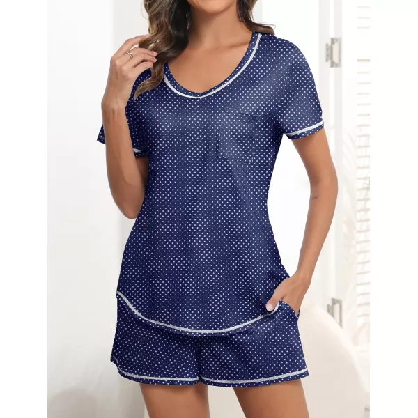 imageEkouaer Womens Pajamas Sets Short Sleeve Lounge Sets Sleepwear Casual Two Piece Pjs With PocketsBlue Dot