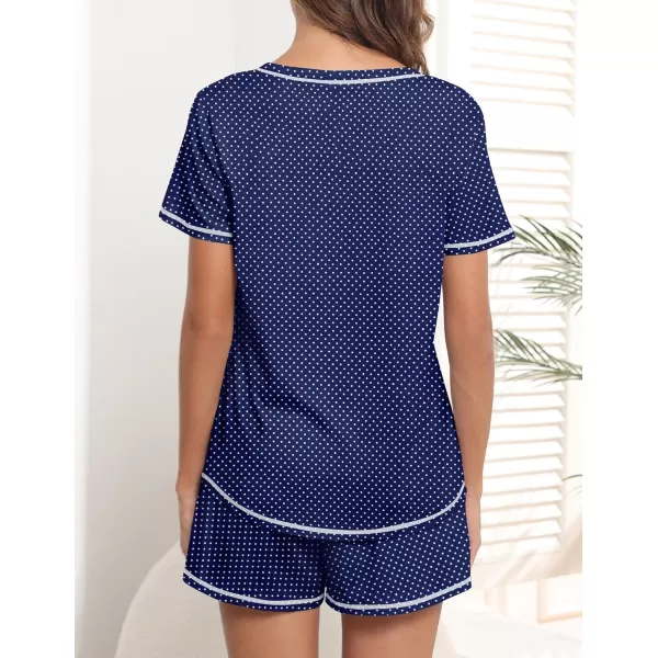 imageEkouaer Womens Pajamas Sets Short Sleeve Lounge Sets Sleepwear Casual Two Piece Pjs With PocketsBlue Dot