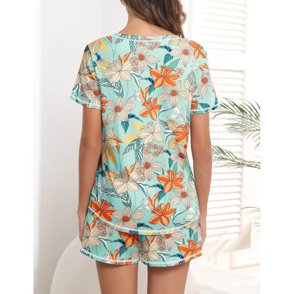 imageEkouaer Womens Pajamas Sets Short Sleeve Lounge Sets Sleepwear Casual Two Piece Pjs With PocketsBlue Floral
