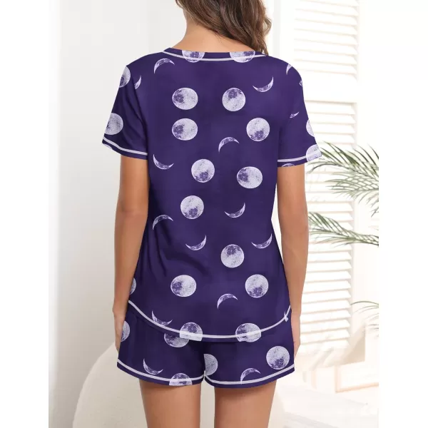 imageEkouaer Womens Pajamas Sets Short Sleeve Lounge Sets Sleepwear Casual Two Piece Pjs With PocketsBlue Moon