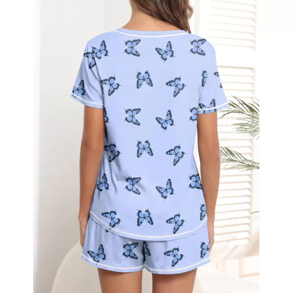imageEkouaer Womens Pajamas Sets Short Sleeve Lounge Sets Sleepwear Casual Two Piece Pjs With PocketsButterfly Light Purple