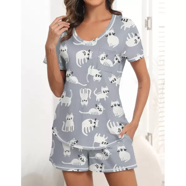 imageEkouaer Womens Pajamas Sets Short Sleeve Lounge Sets Sleepwear Casual Two Piece Pjs With PocketsCat