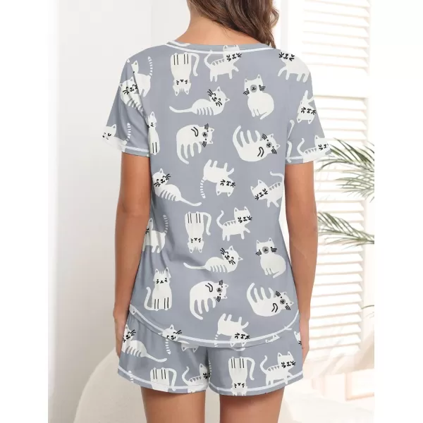 imageEkouaer Womens Pajamas Sets Short Sleeve Lounge Sets Sleepwear Casual Two Piece Pjs With PocketsCat