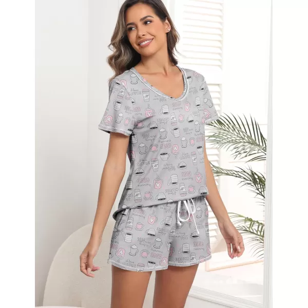 imageEkouaer Womens Pajamas Sets Short Sleeve Lounge Sets Sleepwear Casual Two Piece Pjs With PocketsCoffee Cup