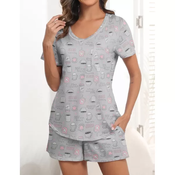 imageEkouaer Womens Pajamas Sets Short Sleeve Lounge Sets Sleepwear Casual Two Piece Pjs With PocketsCoffee Cup