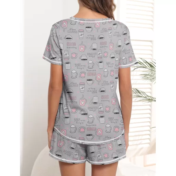 imageEkouaer Womens Pajamas Sets Short Sleeve Lounge Sets Sleepwear Casual Two Piece Pjs With PocketsCoffee Cup