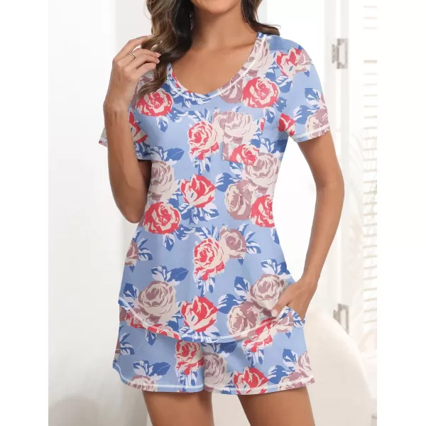 imageEkouaer Womens Pajamas Sets Short Sleeve Lounge Sets Sleepwear Casual Two Piece Pjs With PocketsColorful Floral