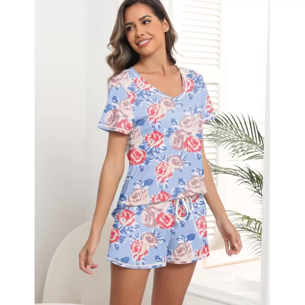 imageEkouaer Womens Pajamas Sets Short Sleeve Lounge Sets Sleepwear Casual Two Piece Pjs With PocketsColorful Floral